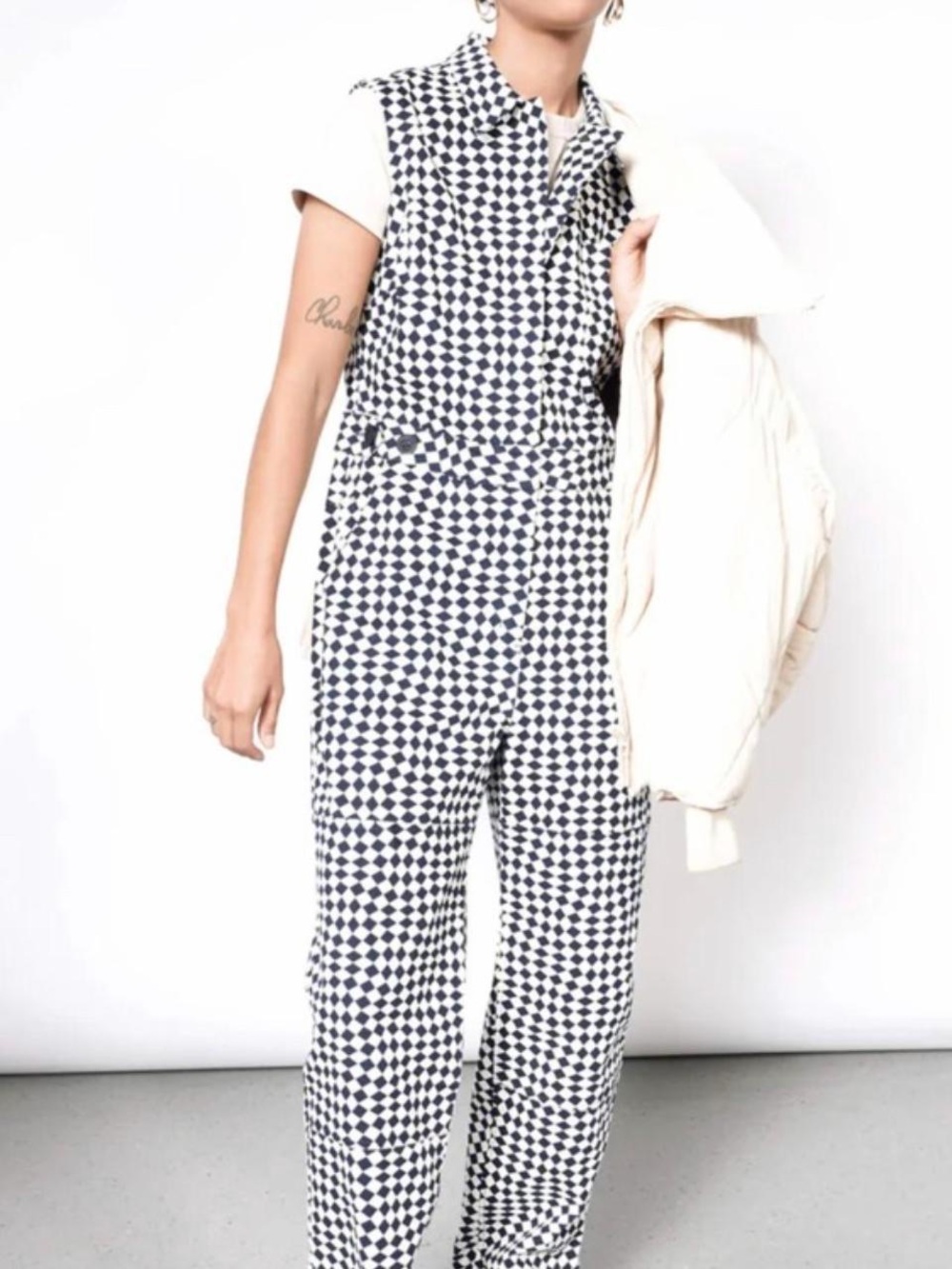 Wildfang Blue and White Checkerboard Jumpsuit